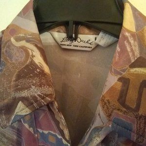 Lilly Dache Mens SZ: L Disco Blue Polo Club Shirt Size  M Abstract Polyester VTG